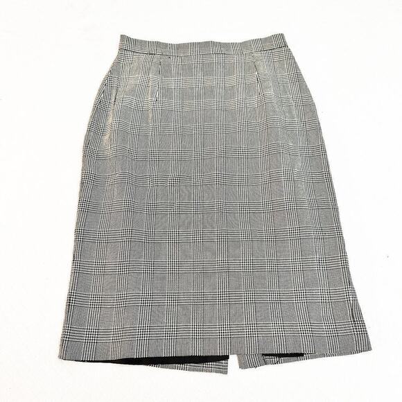 Brooks Brothers Plaid Houndstooth Printed Pencil Skirt Back Slit Size 8 - Picture 1 of 5
